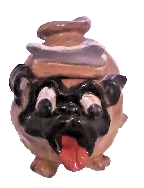 Excited Pug Dog Pottery, Collectible Pug Art Folk Art, Vases, Pottery, rare