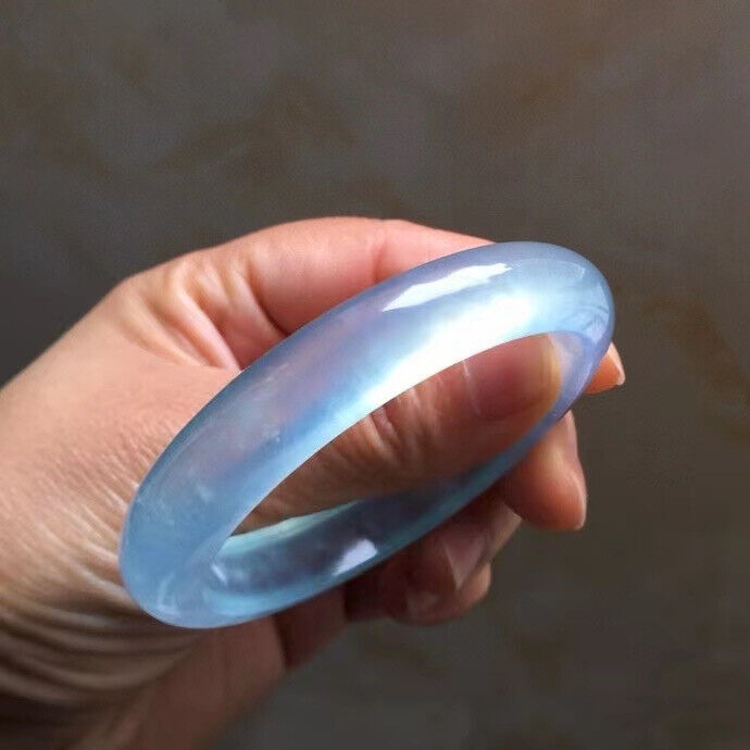58mm Natural Blue Aquamarine Crystal Gemstone Bangle Bracelet Handmade
