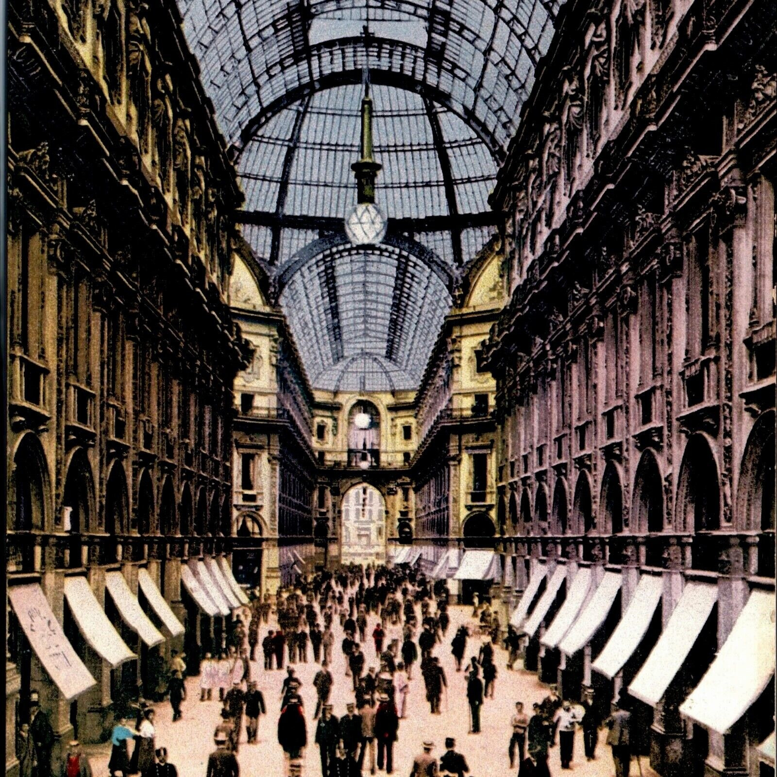 Milan Mall Shops Postcard Birds Eye View Antique 1911 Galleria Vittorio Emanuele