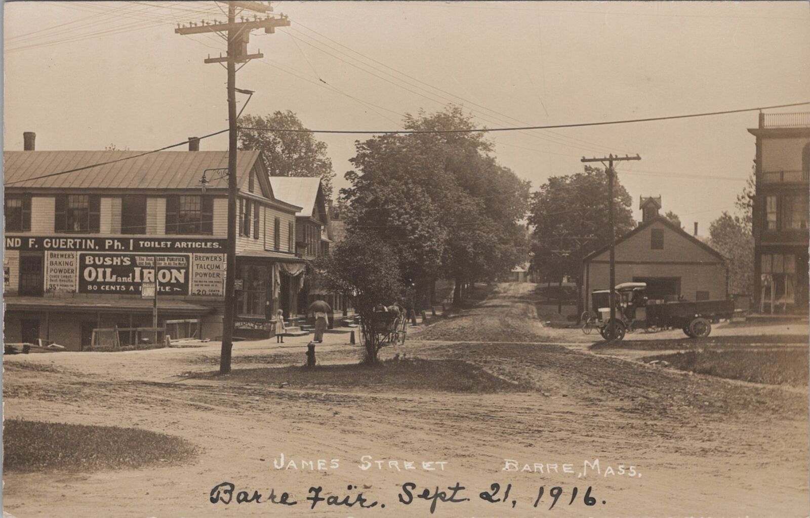 James Street, Barre Fair 1916, Massachusetts RPPC Store Signs Old Truck Postcard