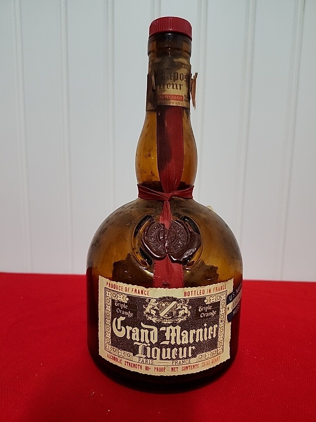 US NAVY MESS HALL Vintage Grand Marnier Liqueur 750 mL Empty Glass Bottle RARE