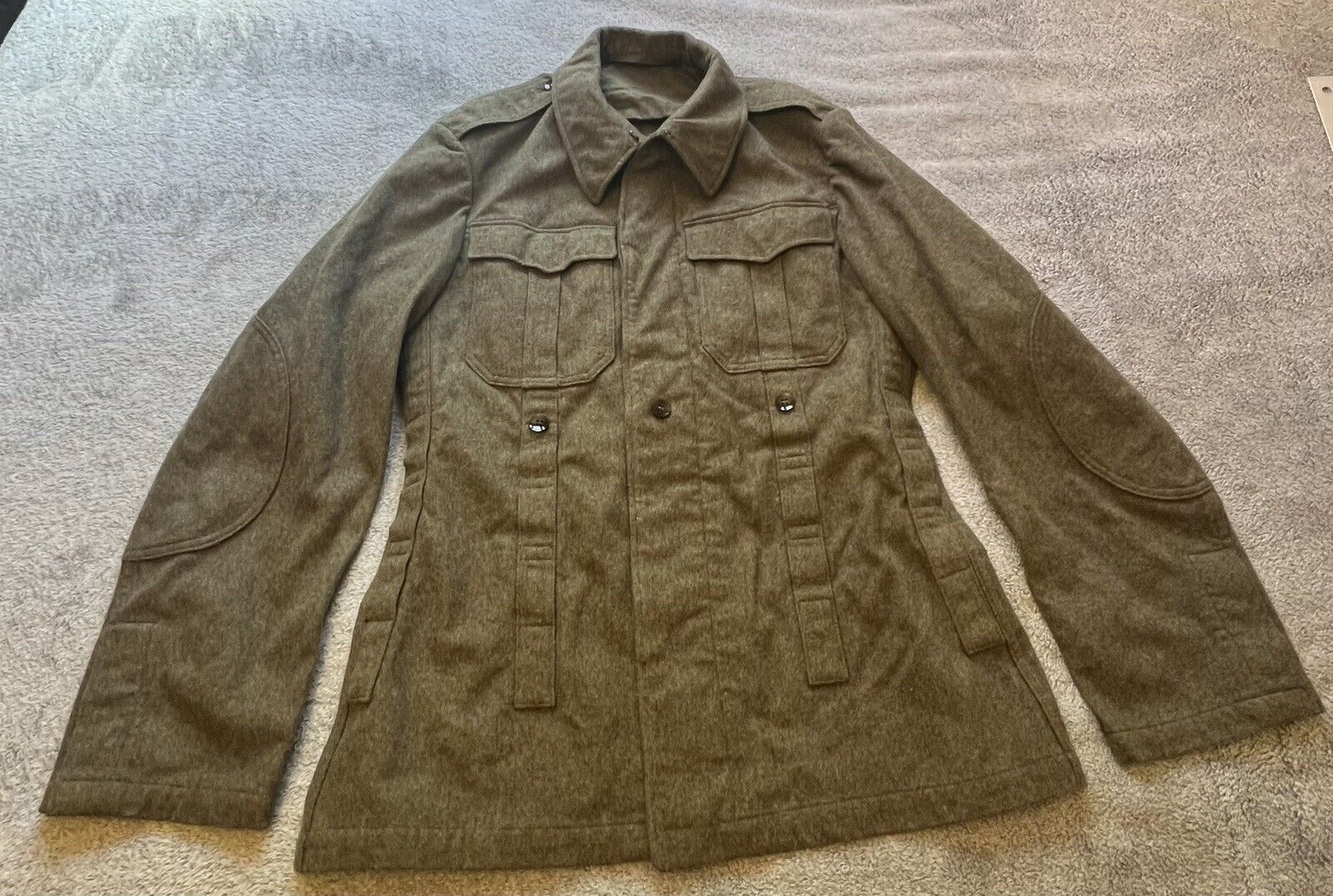 HCH Muermann KG Linden German Military Coat Wool 38” Chest x 26 1/2” Long Green