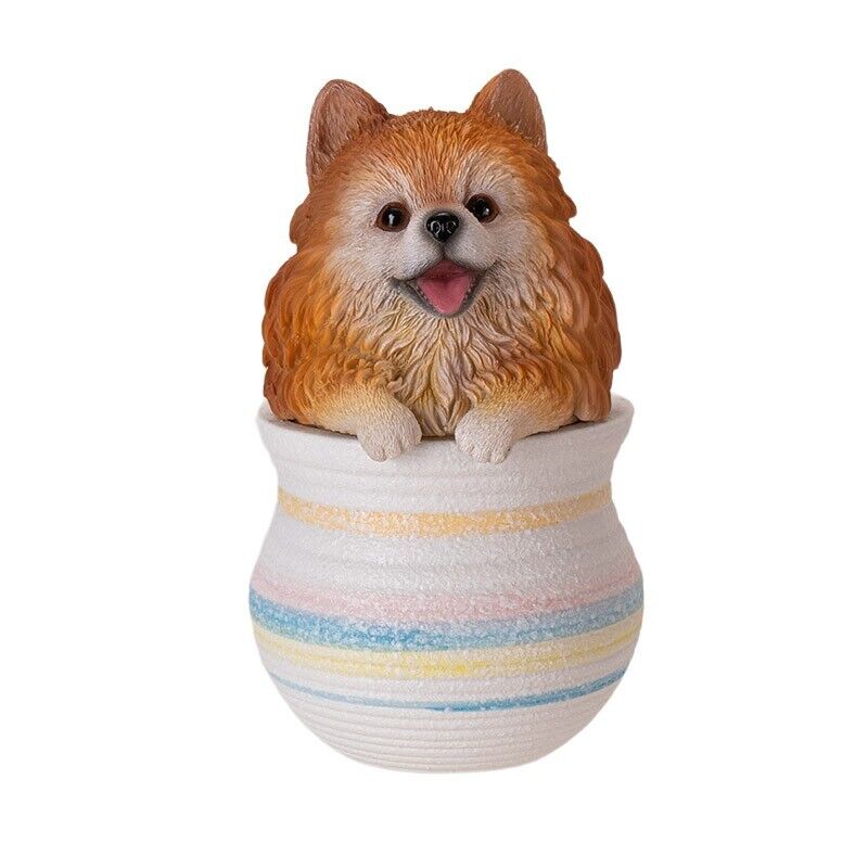 PT Pacific Trading Pomeranian Dog in Cold Cast Resin Striped Pot