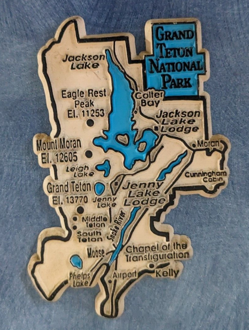 Grand Teton WY National Park Map Fridge Magnet Jackson & Jenny Lake Lodge