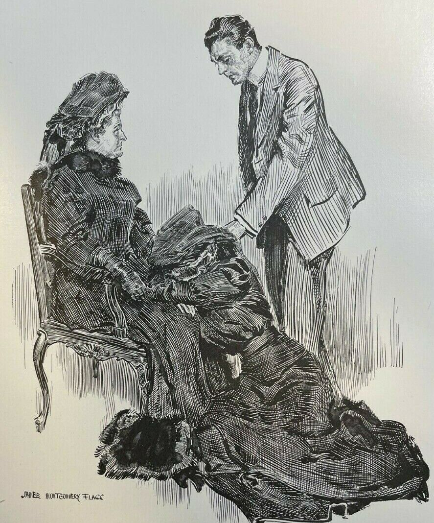 1908 Vintage Illustration James Montgomery Flagg Victorian Man and Women
