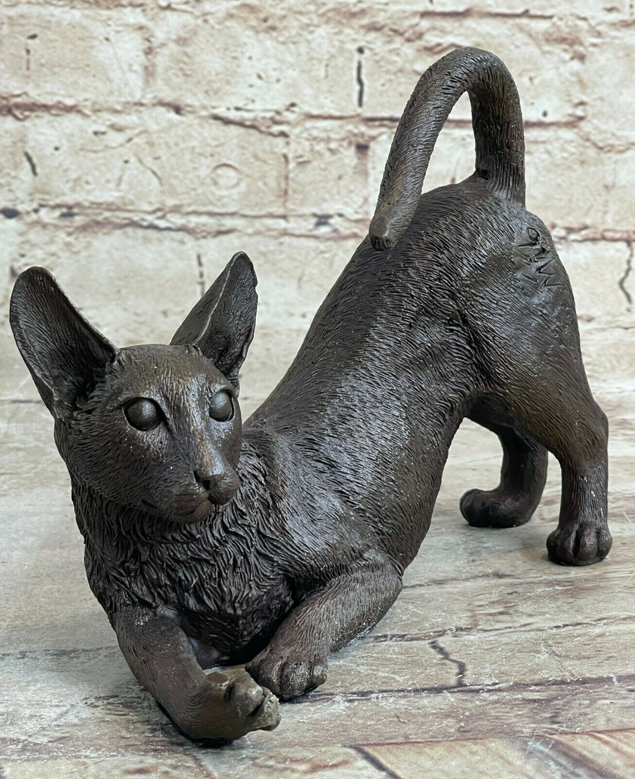 Real 100% Bronze Miniature Cat Figure Home Office Decoration Statue Gift Animal