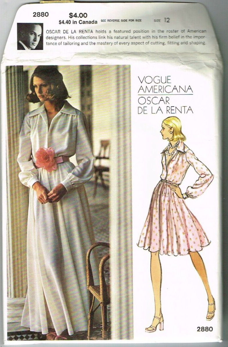 Oscar de La Renta Vogue Americana 2880 Dress Pattern Size 12 1970's Vintage UNC