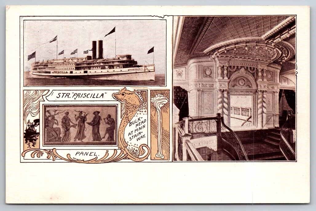 eStampsNet - STR Priscilla Steamship Interior View Postcard 