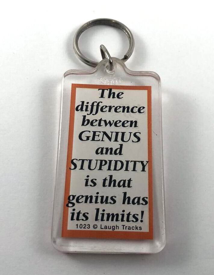The Difference Between Genius & Stupidity ~ Vintage Key Fob Keychain