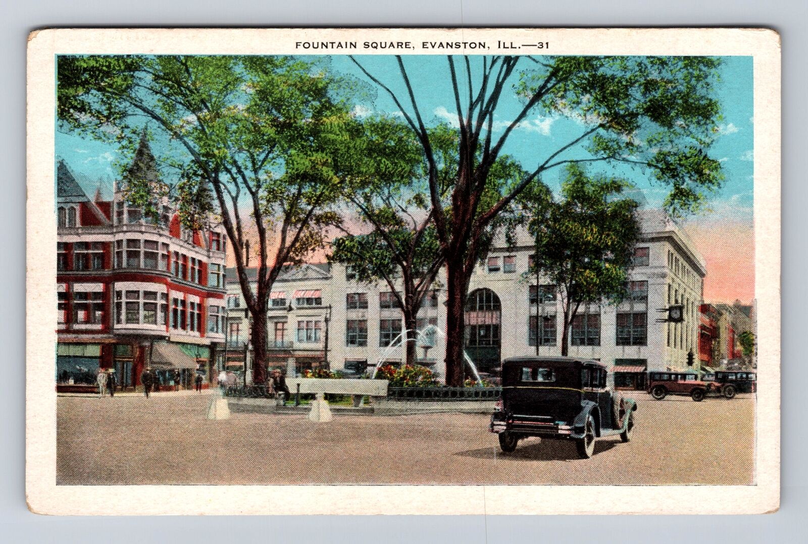 Evanston IL-Illinois, Fountain Square, Advertisement, Antique, Vintage Postcard