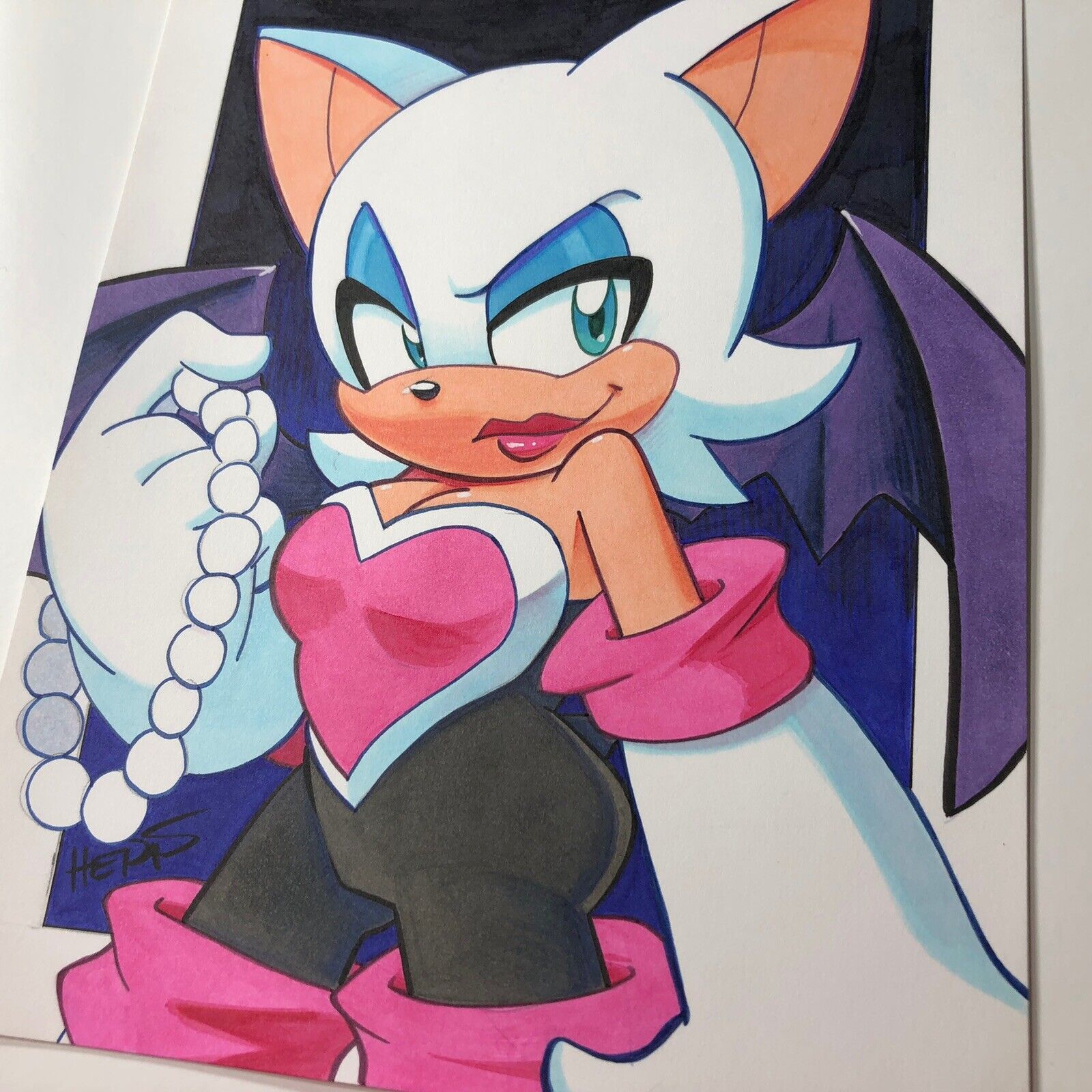 2020 Original Comic Art 6x8” (ROUGE THE BAT) Matt Herms SEGA Signed Sonic Archie