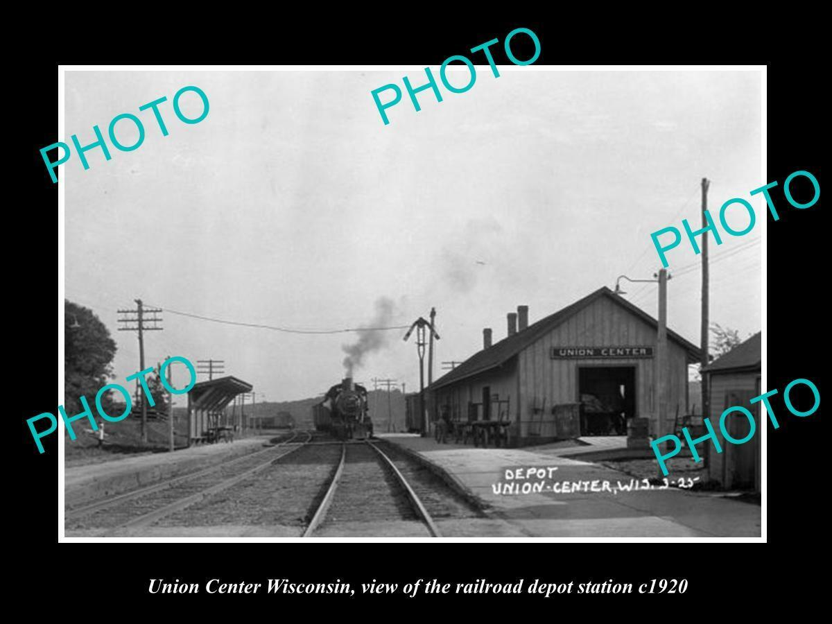 OLD 8x6 HISTORIC PHOTO OF UNION CENTER WISCONSIN RAILROAD DEPOT STATION c1920