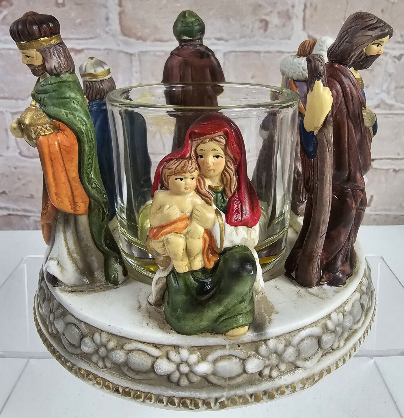 Nativity Figure Scene Ceramic Candle Holder Vintage 5\