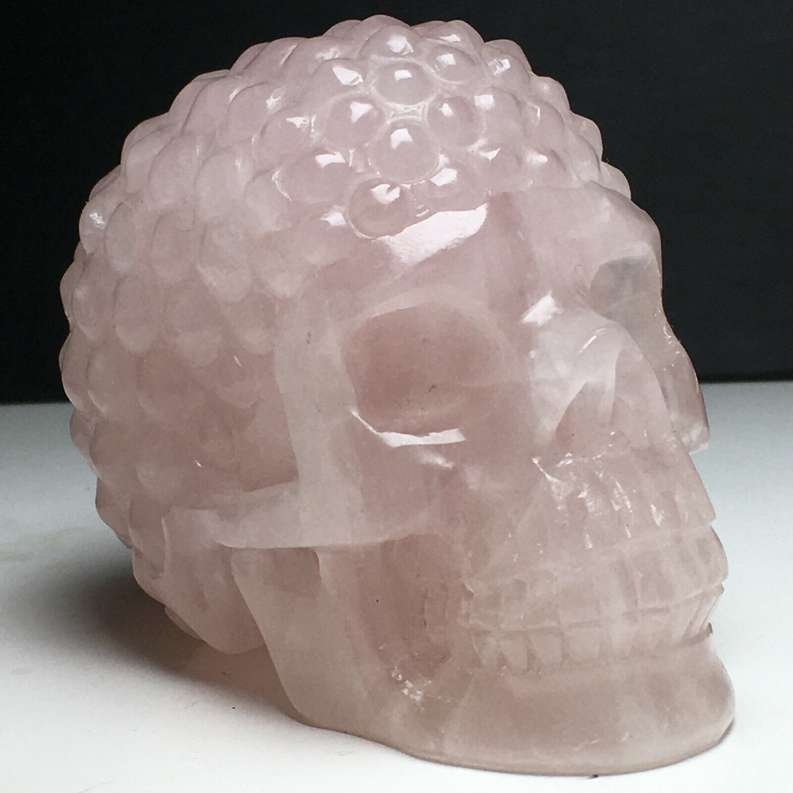 494g Natural Crystal Specimen. Rose Quartz .Hand-carved. Exquisite Skull.Healing