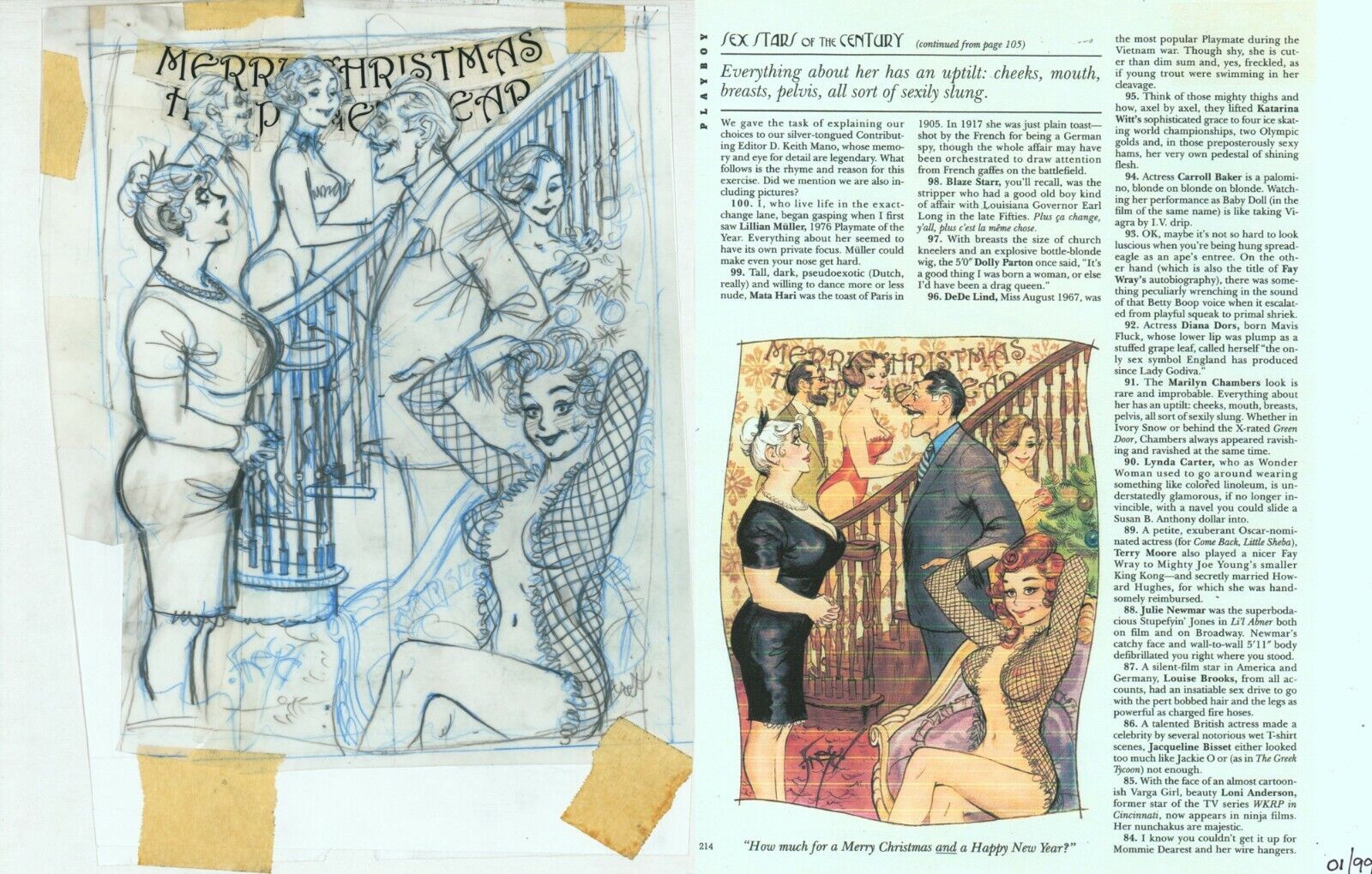 Doug Sneyd Original Pencil Preliminary Playboy Art Sketch ~ Christmas & New Year