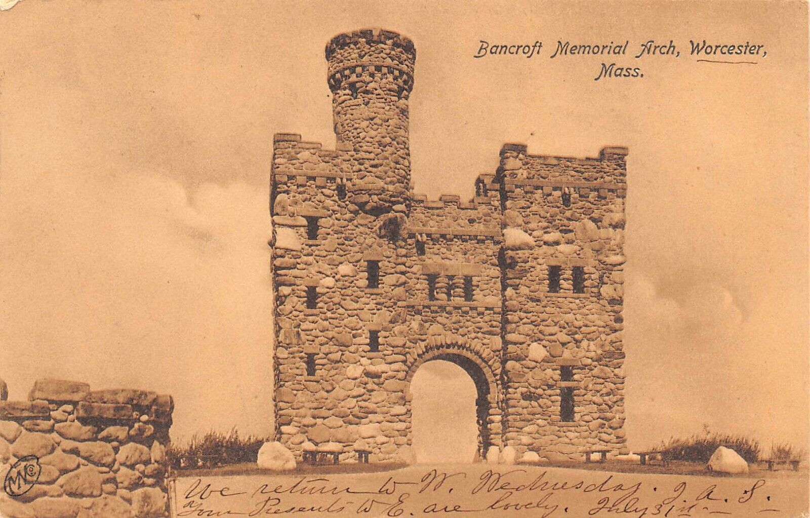 Bancroft Memorial Arch Worcester MA Massachusetts 1906 Postcard 4177