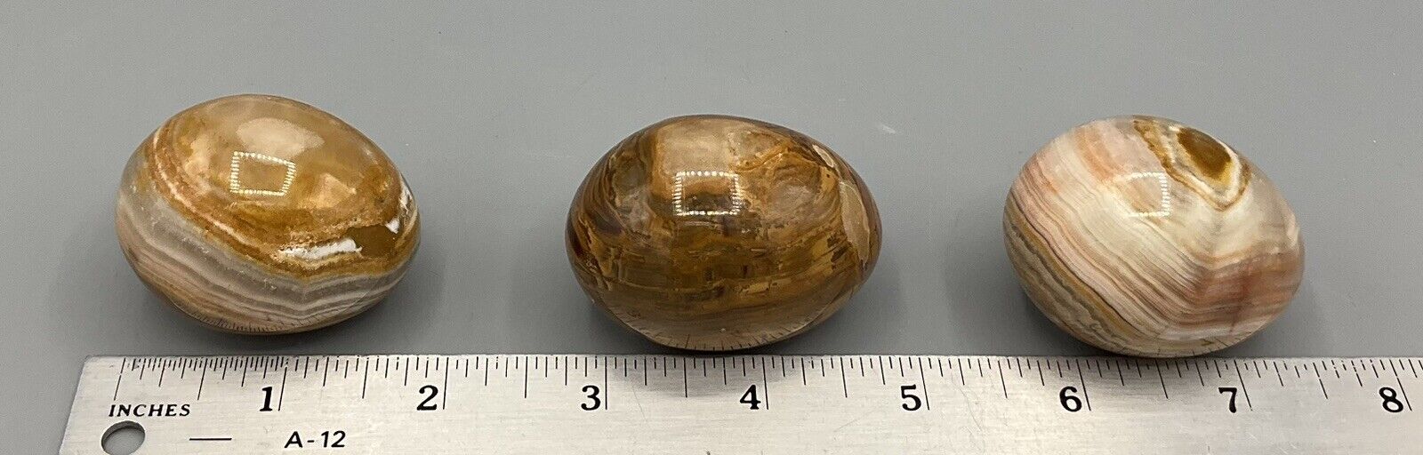 3 Vtg 2” Marble Alabaster Granite Stone Eggs Brown UV Reactive Spots Lot Easter