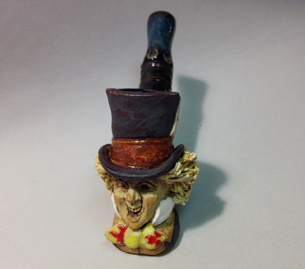 Mad Hatter Ceramic Smoking Pipe - Handmade Studio Pottery