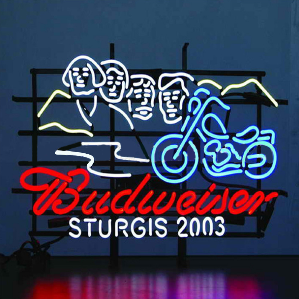 Budewiser Sturgis 2003 Rea Glass Neon Sign Light Bar Wall Decor Artwork 32