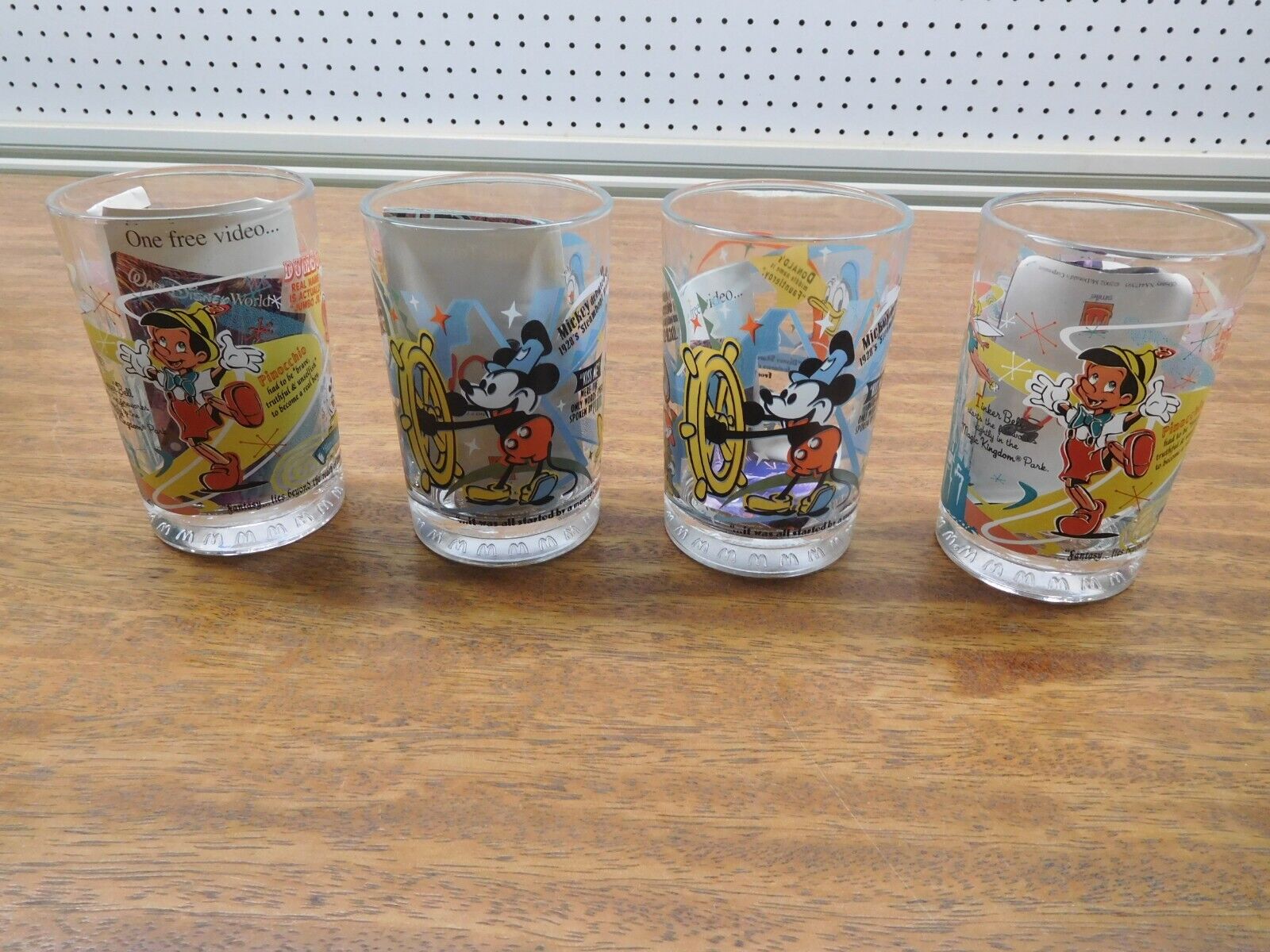 4 New Vintage 2001 Disney\'s 100 Years of Magic Glasses 2 Mickey & 2 Pinocchio