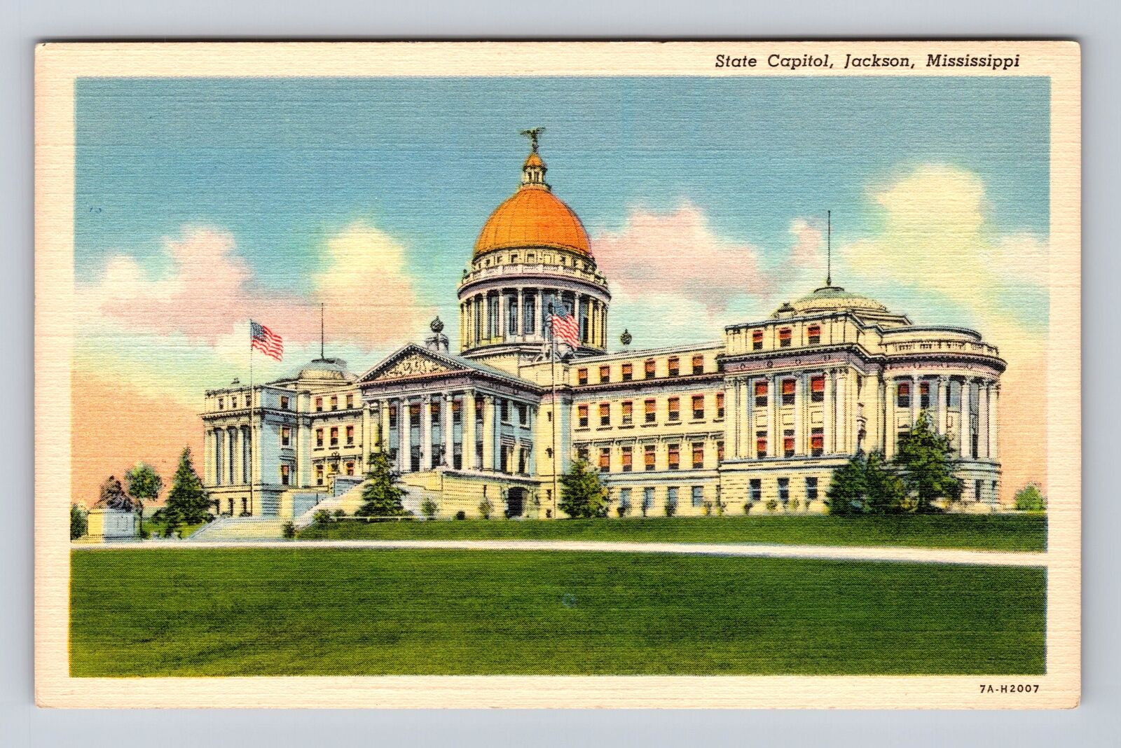 Jackson MS-Mississippi, State Capitol, Antique, Vintage Souvenir Postcard