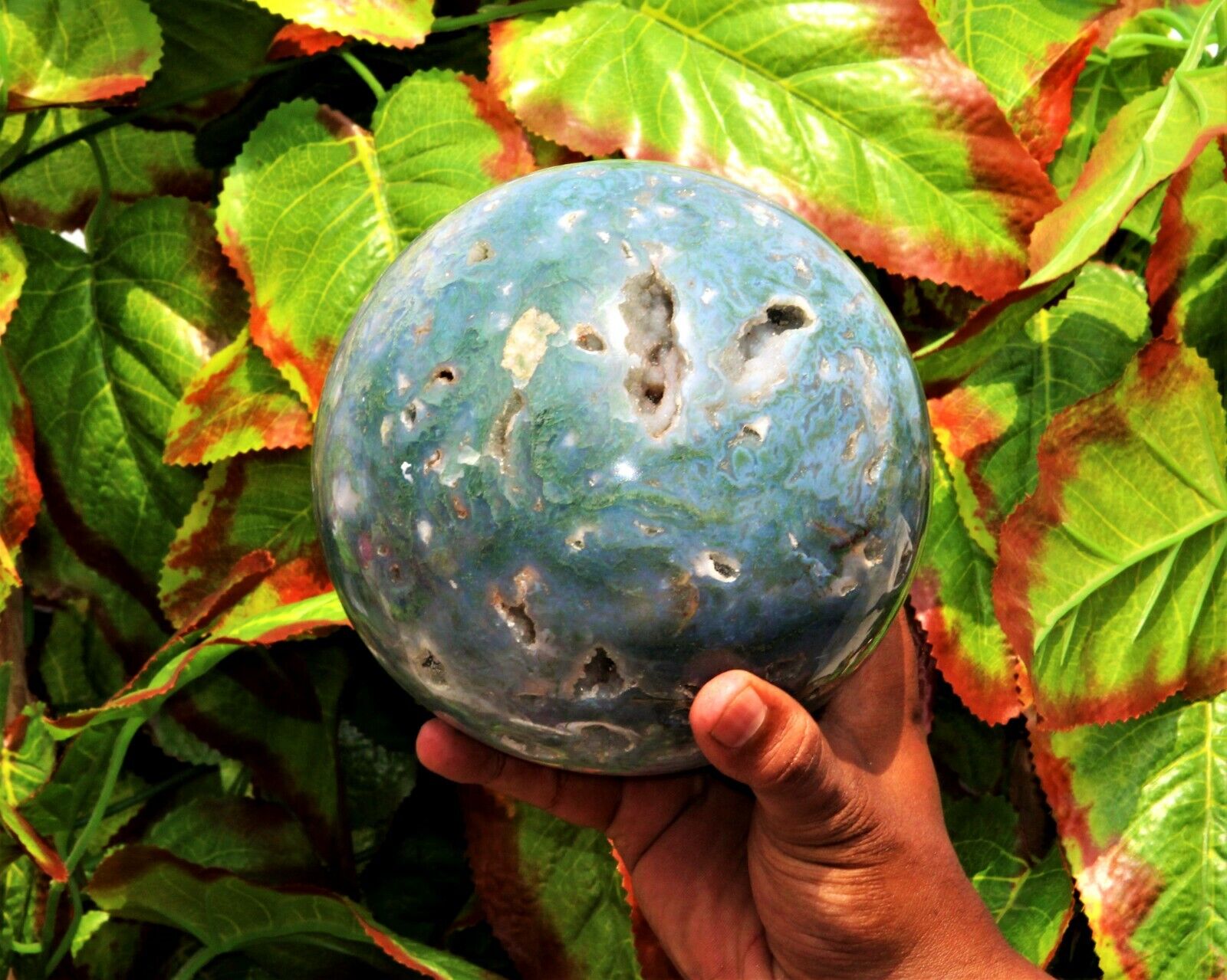 Large 150MM Green Moss Agate Stone Spirit Power Meditation Reiki Chakra Sphere
