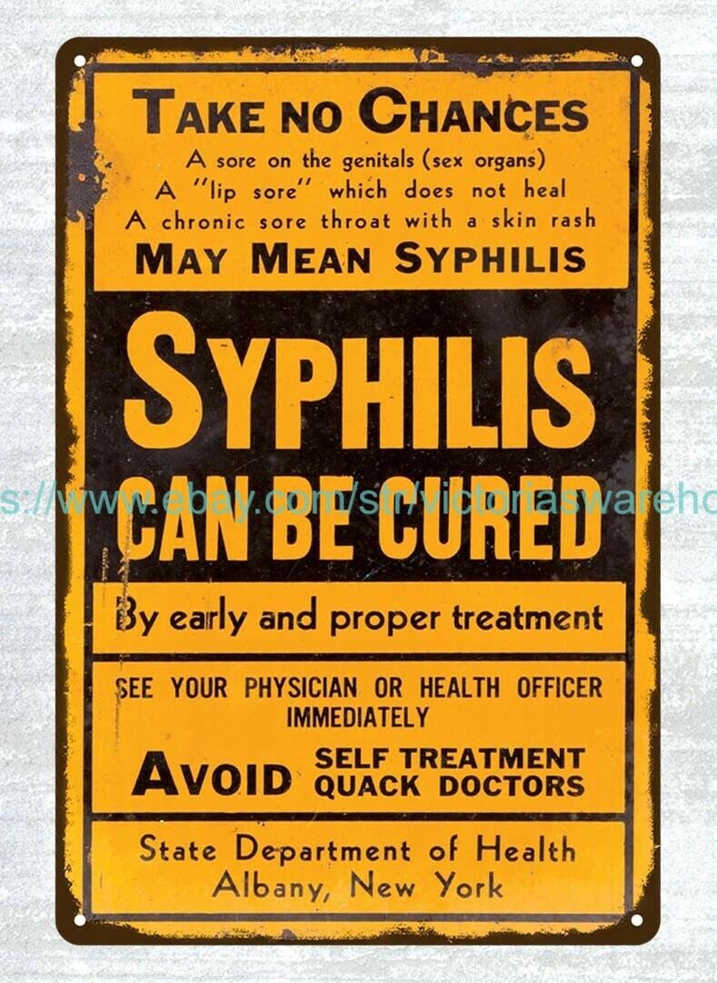 syphilis treatment sign by New York Department of Health metal tin sign