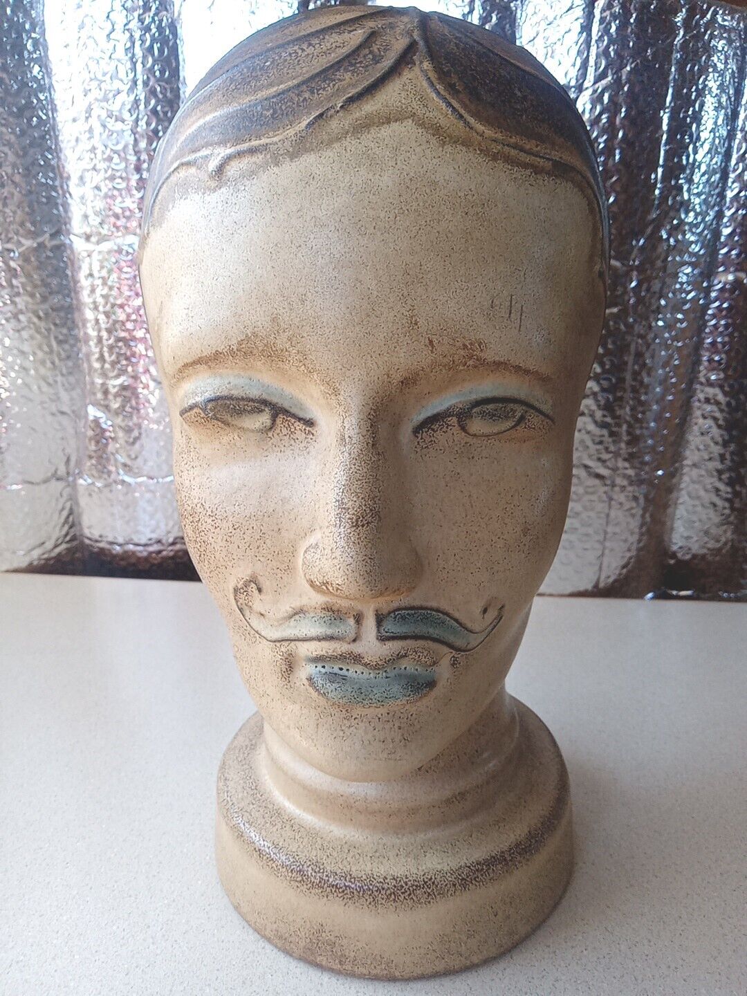 Rare West Germany Mannequin Head, Ceramic Head Man With Mustache, Vintage 