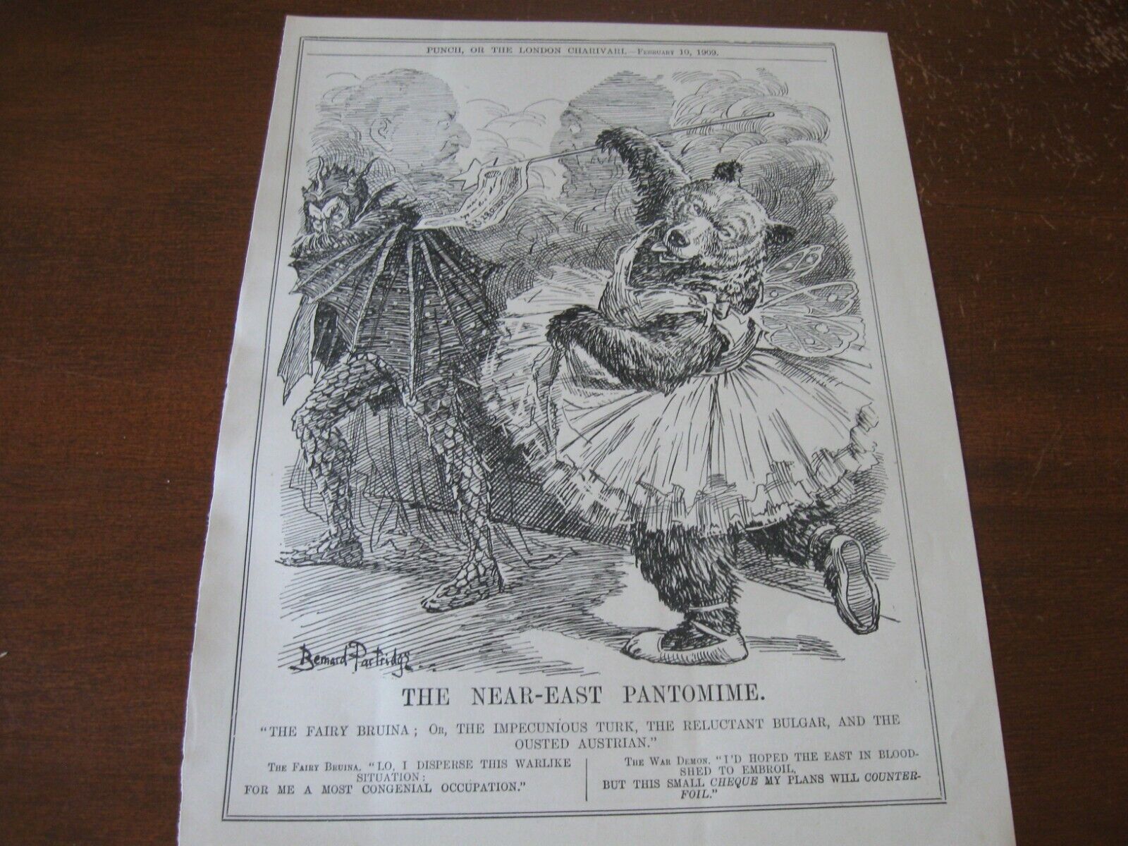 1909 Original POLITICAL CARTOON - RUSSIAN BEAR as BALLERINA Ballet Dancer TUTU