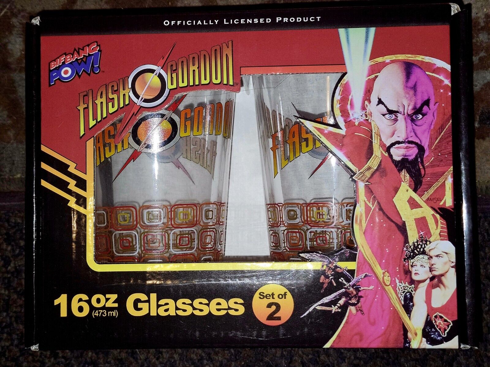Flash Gordon 16 oz Collector Glass Set Of 2 New In Box Bif BangPOW Licensed 