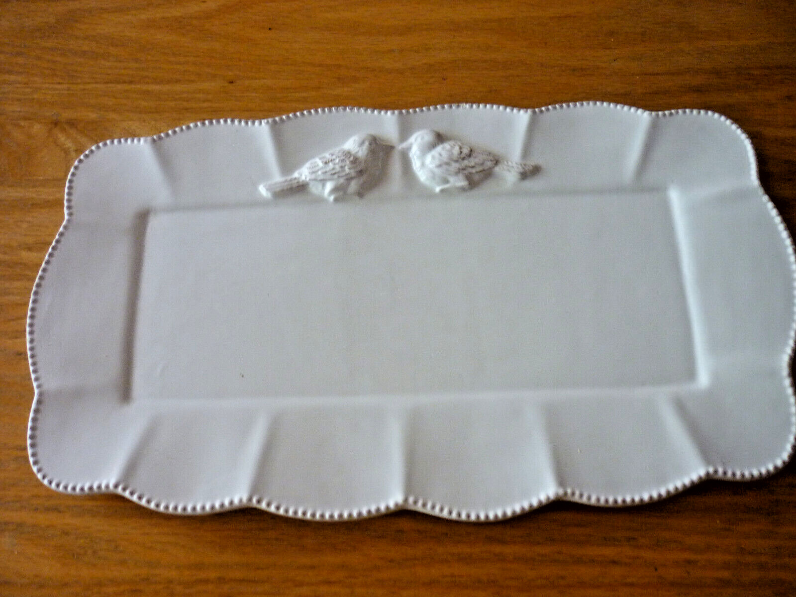 Mud Pie White Ceramic Tray with two Birds Embossed Design