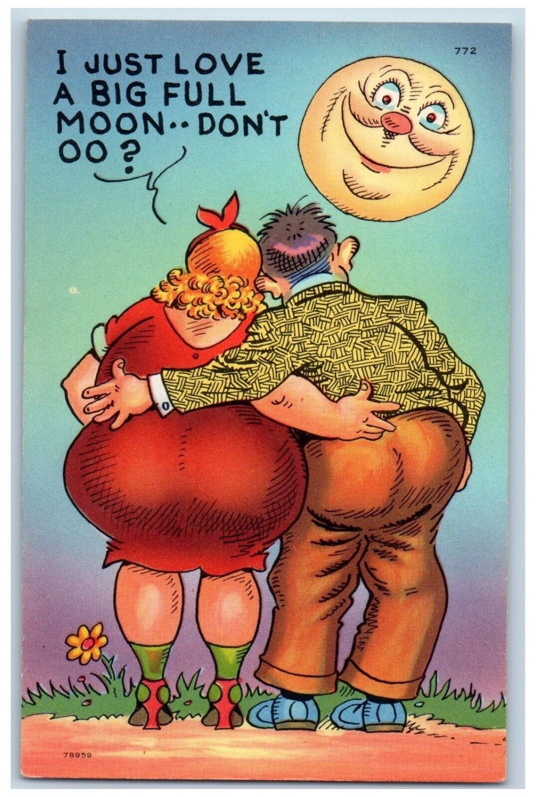 Comic Humor Postcard Fat Woman Face In Moon Anthropomorphic c1930's Vintage