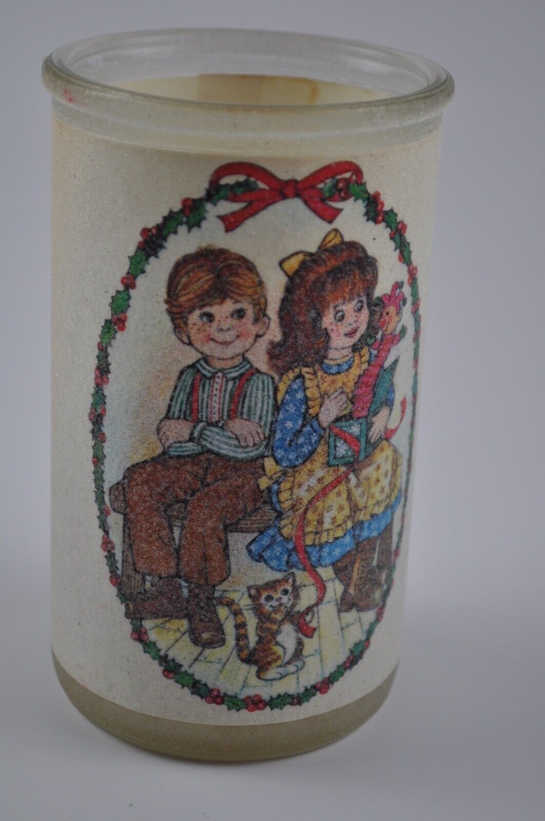 Vintage Sugar Frosted Glass Candle Christmas Boy & Girl 5 inch