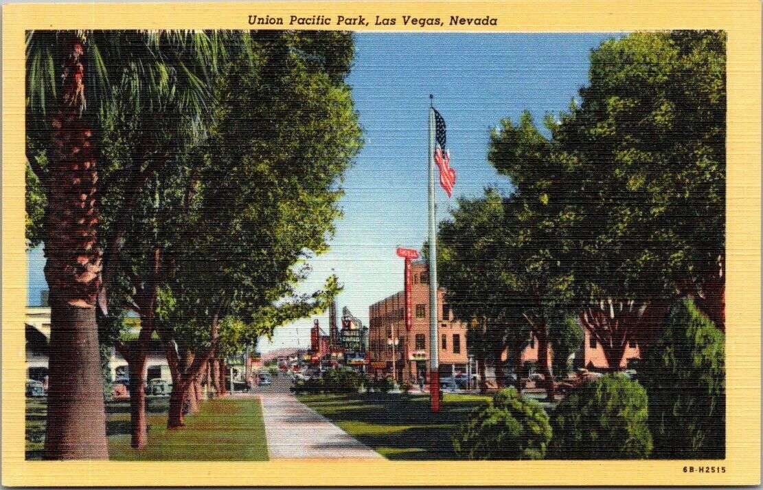 Las Vegas Nevada NV Union Pacific Park Vintage Linen Postcard Unposted
