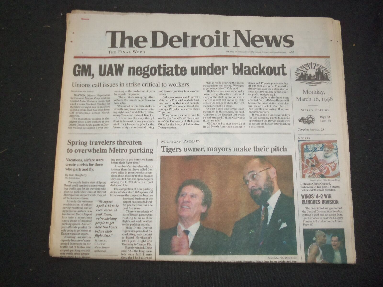 1996 MAR 18 THE DETROIT NEWS NEWSPAPER-GM, UAW NEGOTIATE UNDER BLACKOUT- NP 7710