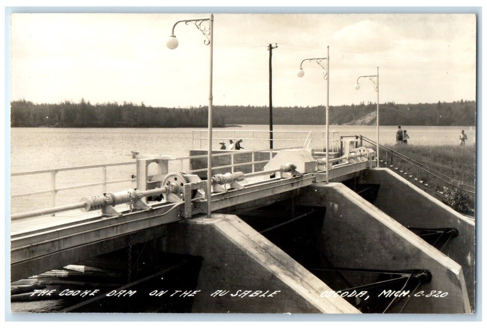 c1940's The Cooke Dam On The Au Sable Oscoda Michigan MI RPPC Photo Postcard