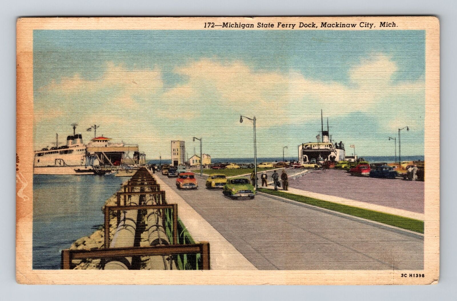 Mackinaw City MI-Michigan, Michigan State Ferry Dock, Antique Vintage Postcard