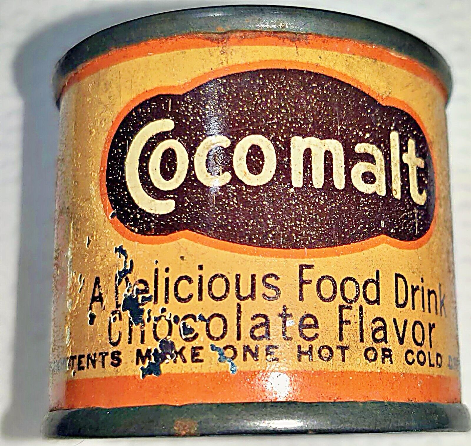 Antique FULL SAMPLE SIZE 1930s COCOMALT COCO MALT Hot Chocolate TIN HOBOKEN NJ