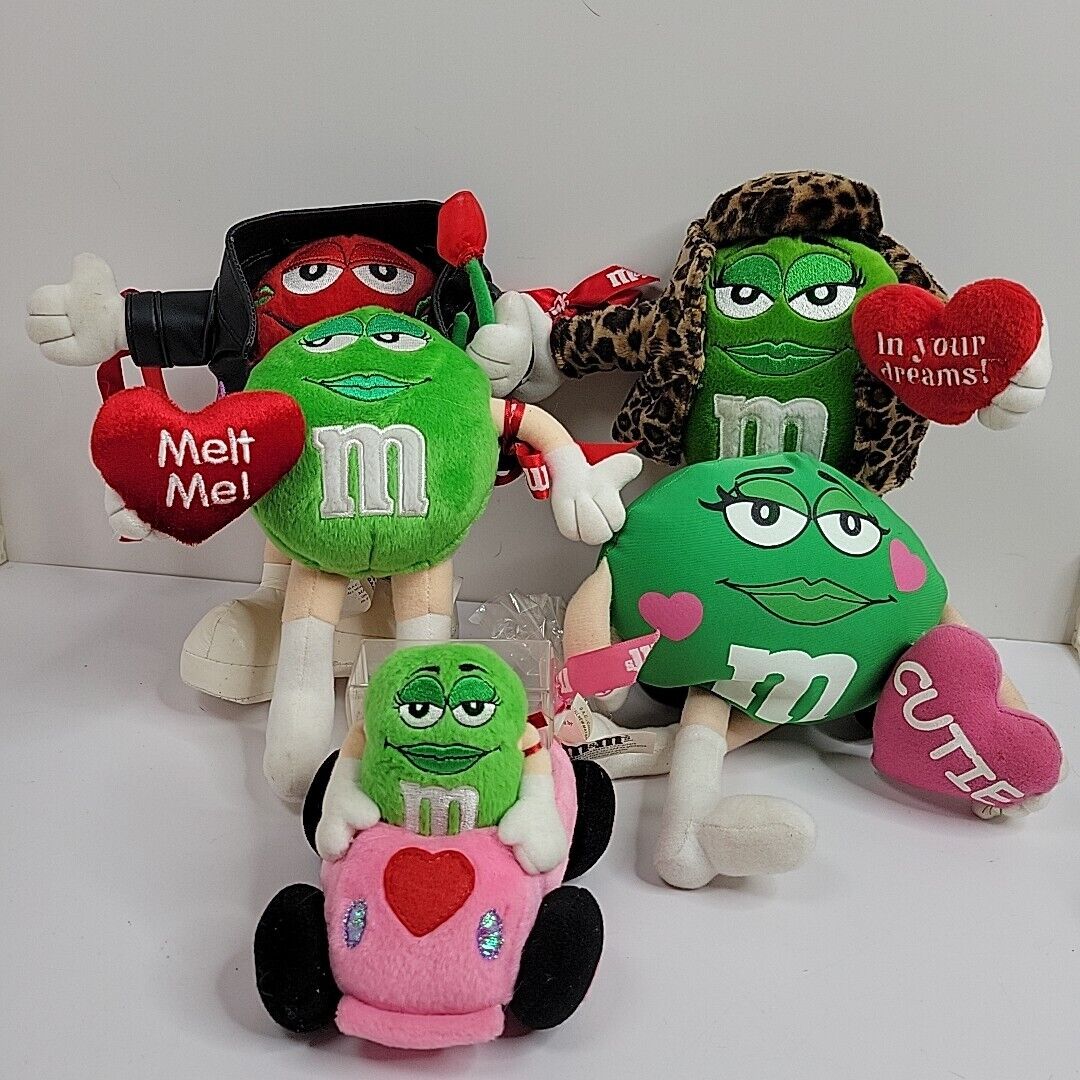 Lot Of 5 M&Ms Valentine\'s Day M&M Plush Green Red Medium to Small