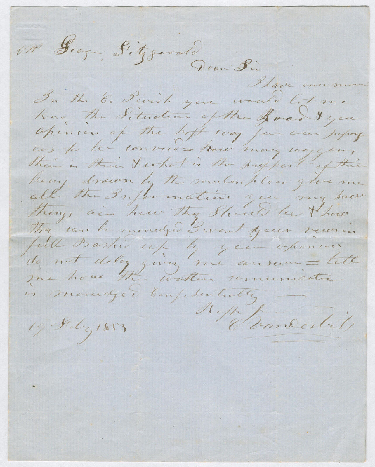 Cornelius Vanderbilt SIGNED AUTOGRAPH 1853 Business Letter Commodore 1794-1877