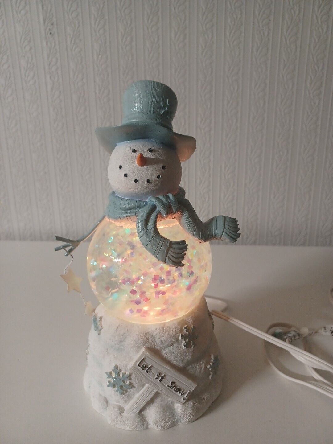 Vintage Snowman Liquid Glitters Lights Up 10 Inches Tall