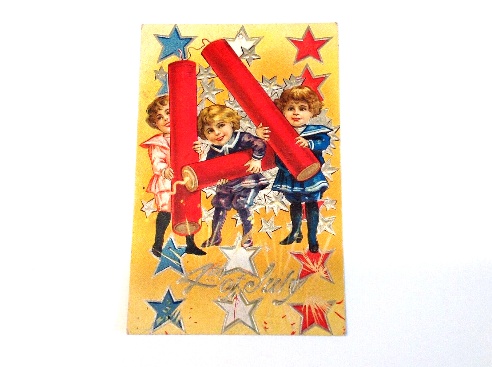 Antique Embossed Fourth of July Postcard-Unused