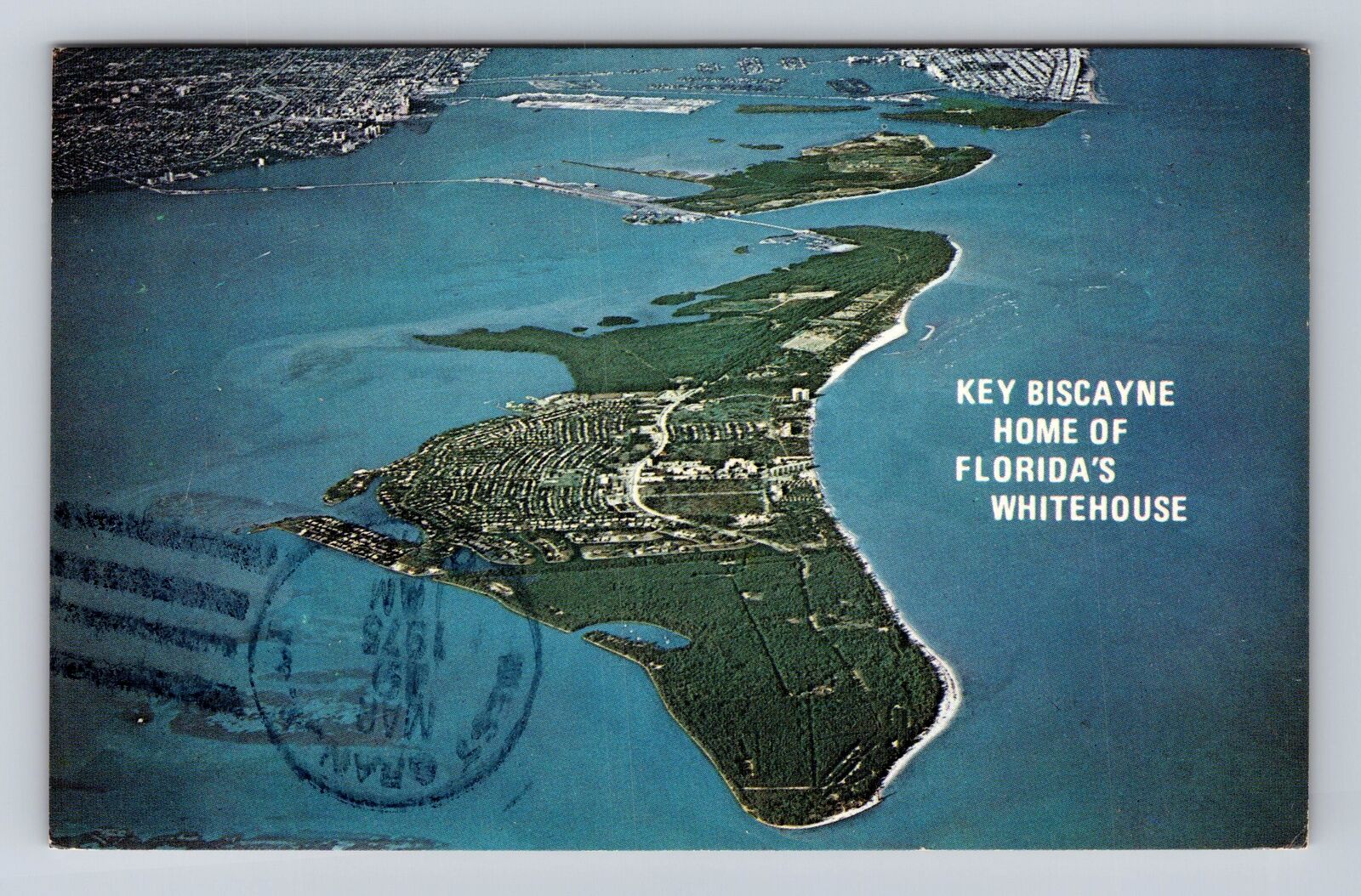 Key Biscayne FL- Florida, Aerial Of Town Area, Antique, Vintage c1975 Postcard