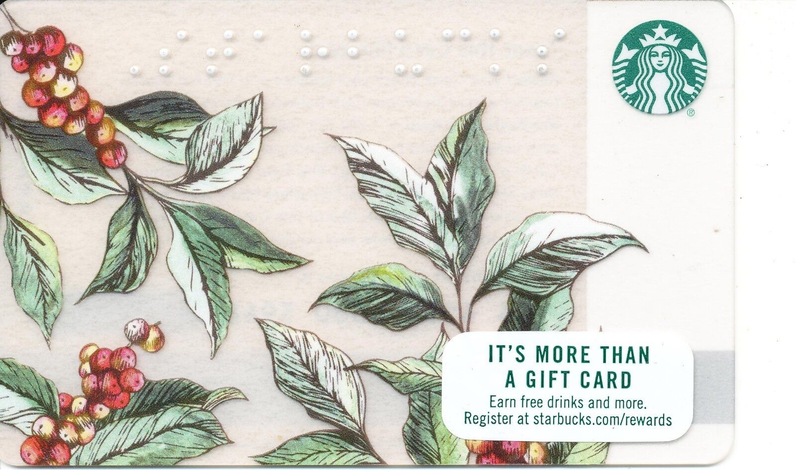 Starbucks Braille 6134 Rare Gift Card Collectible NEW NV - Pin Covered