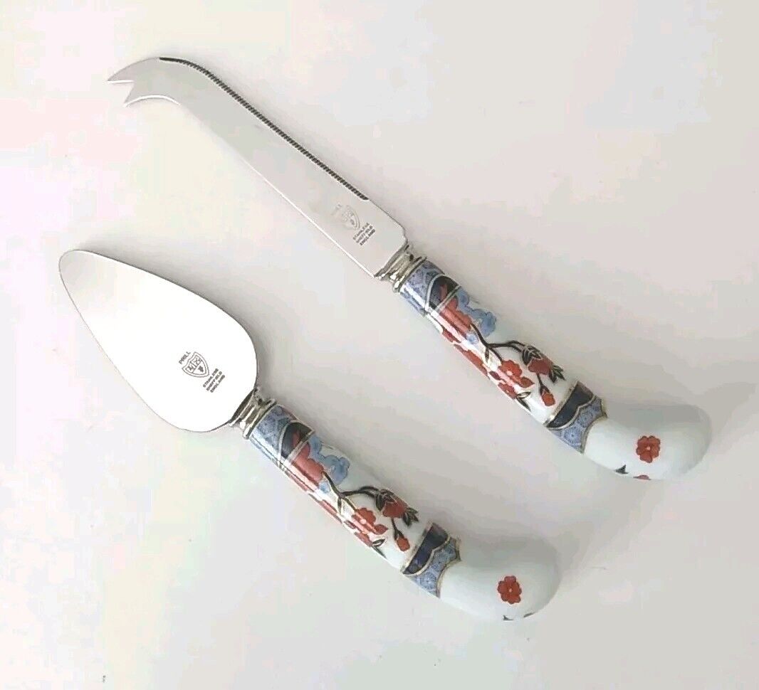 Vintage PRILL Sheffield England Porcelain Handle Cheese Knife Spreader Red Roses