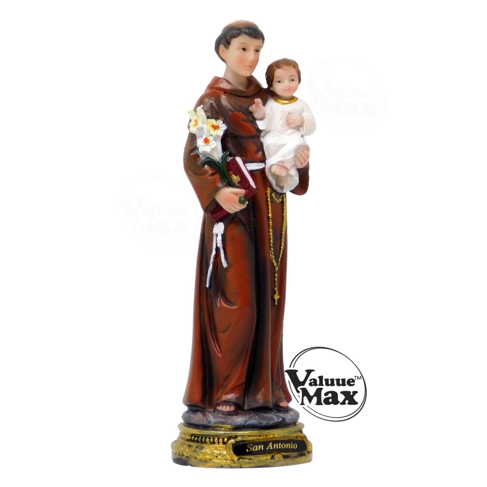 ValuueMax™ Saint Anthony of Padua Statue, Finely Detailed Resin, 8 Inch Tall  