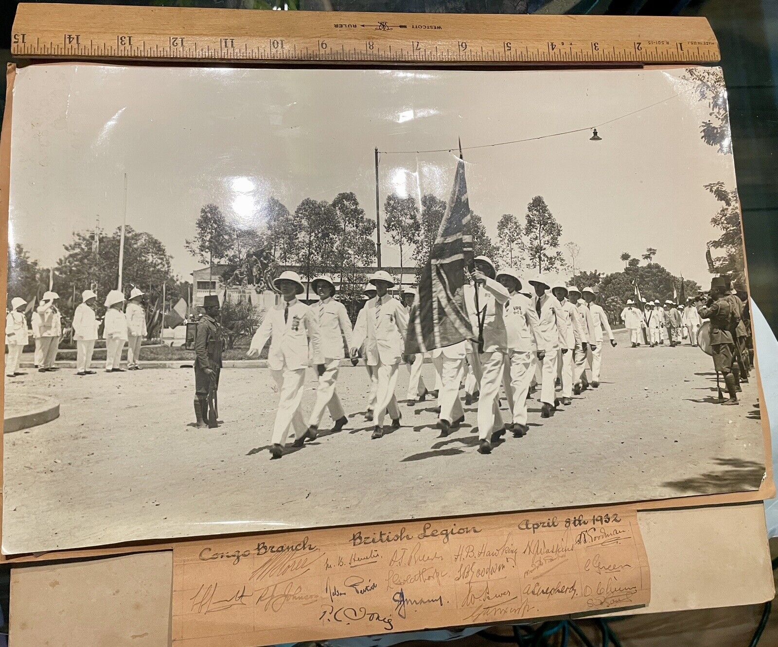 Large Photo British Legion Congo Branch Dated 1932 Signed By Soldiers Marching