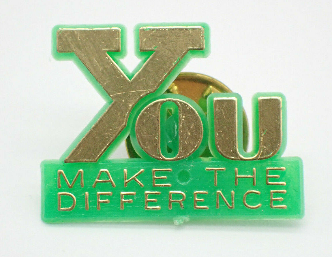 You Make The Difference Green Gold Tone Vintage Lapel Pin