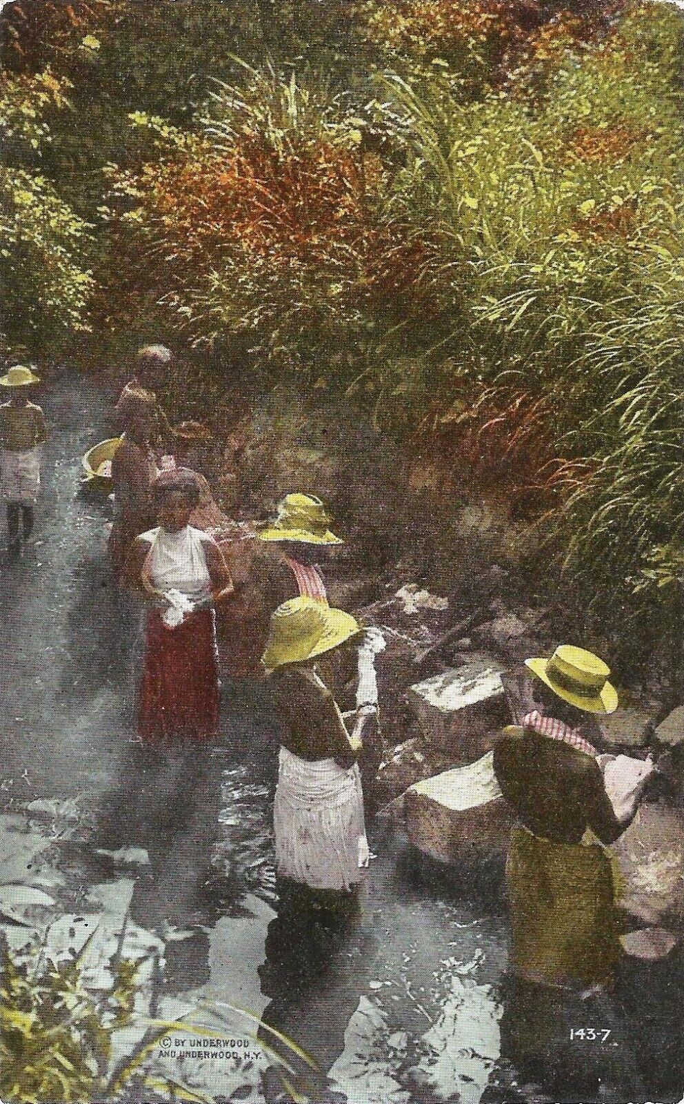 Postcard Canal Zone Panama Native Indian Women Washing Clothes c1907-15 Unused 