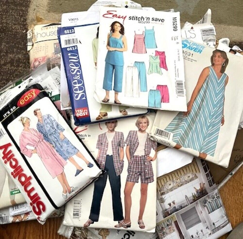 BOX OF OVER 50 VINTAGE SEWING PATTERNS - WOMENS, MENS, CHILDREN, BABIES, CRAFTS.